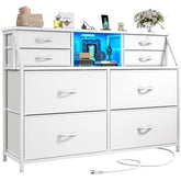 Snhomee 8-Drawer Dresser with LED Lights and Built-in Charging Station, Durable Storage Chest with Open Shelves for Bedroom, Living Room, or Hallway